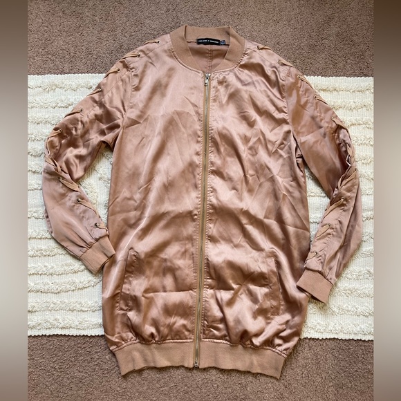 Misguided X Carli Bybel Limited Release rose gold longline bomber jacket - Picture 2 of 5